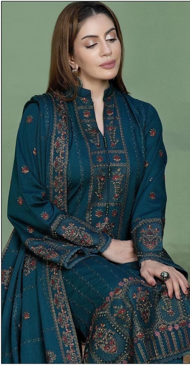 Dhanak embroidered luxury unstitched 3pc suit